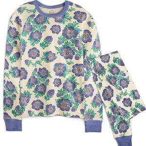 Floral Print Pajama Set - Blue and Cream